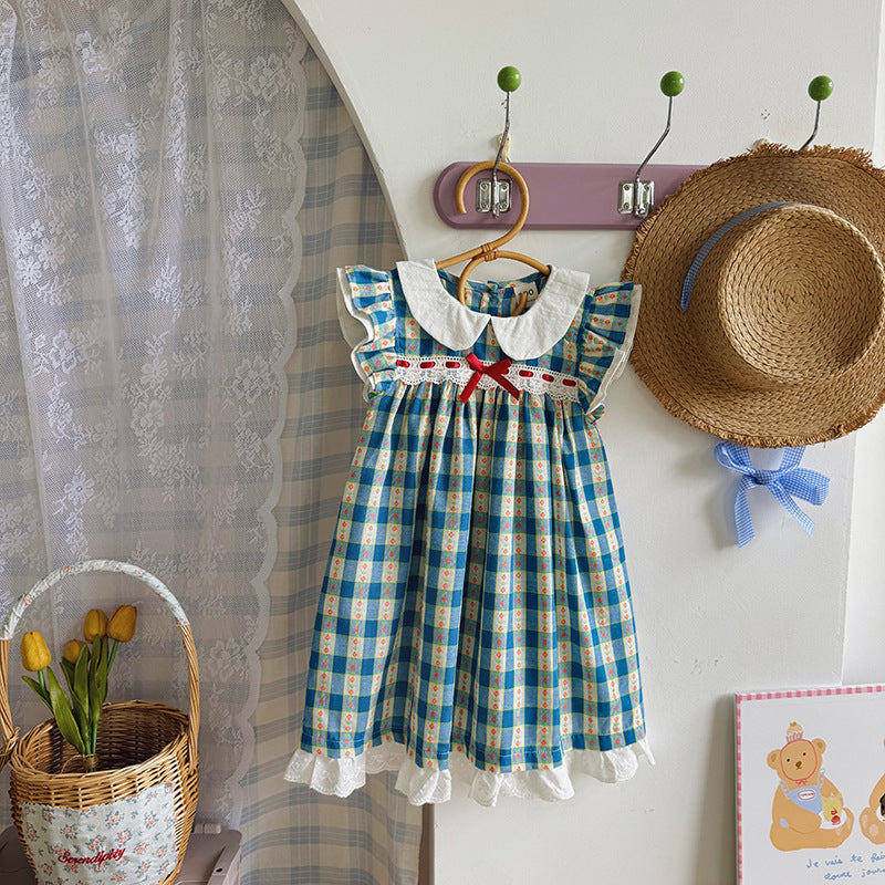 Jacquard Plaid Princess Dress チェック フリルスリーブワンピース【mh0013660】