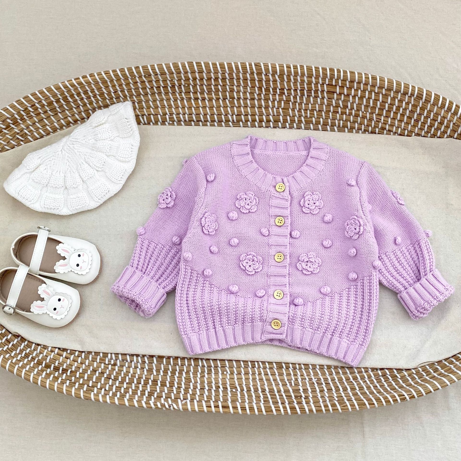 -かぎ編みフラワーニットカーディガン【mh0010846】 - mamahalo shop - カーディガン・パーカー -  べビー服 - 子供服 - 男の子 - 女の子