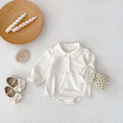 -刺繍切り替え襟付き長袖ロンパース【mh0010851】 - mamahalo shop - 長袖ロンパース -  べビー服 - 子供服 - 男の子 - 女の子