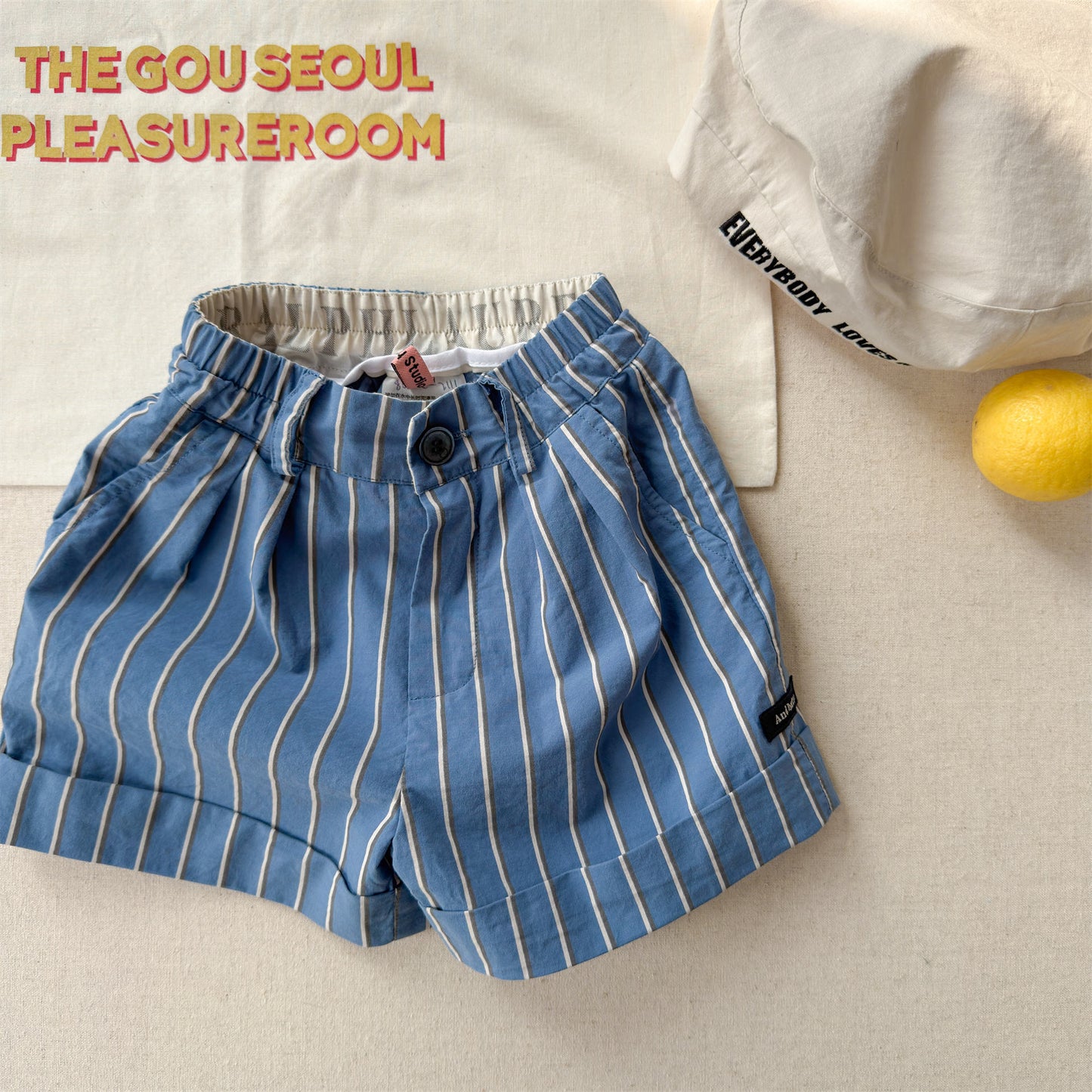 Navy Red Stripe Cotton Shorts ストライプ ショートパンツ【mh0012664】