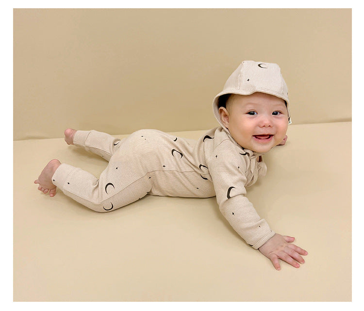 -ダイナソー/ムーン/フラワープリントジップアップ長袖ジャンプスーツロンパース【mh0010755】 - mamahalo shop - 長袖ロンパース -  べビー服 - 子供服 - 男の子 - 女の子