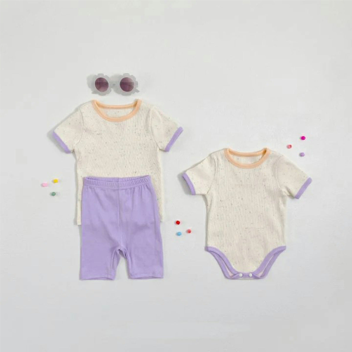 Mottle Speckled Short Sleeve Bodysuit ネップ 半袖ロンパース【mh0013509】