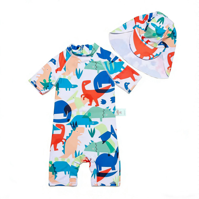 Striped Swimsuit With Matching Cap マリン 半袖水着 帽子セット【mh0013320】