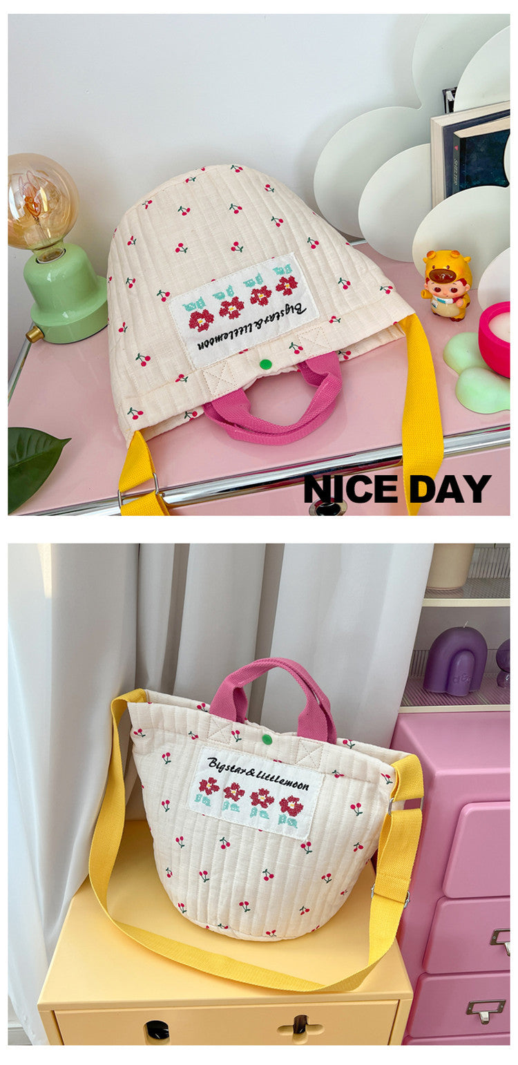 -キルティング フラワー 刺繍 さくらんぼ トートバッグ メッセンジャー ママバッグ【mh0002117】 - mamahalo shop - マザーズバッグ -  べビー服 - 子供服 - 男の子 - 女の子