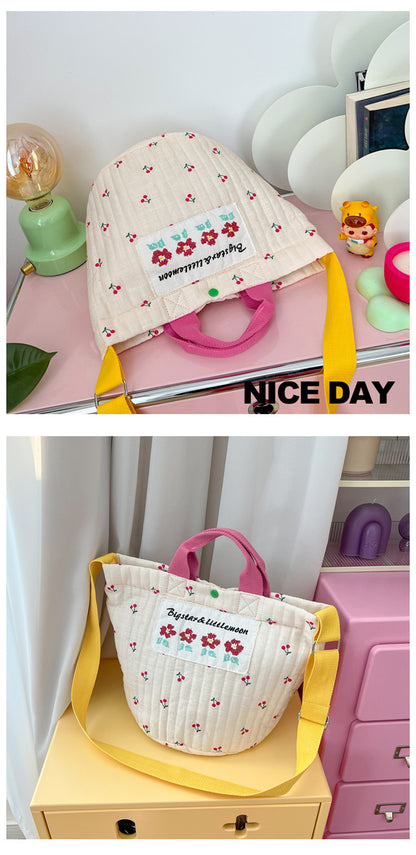 -キルティング フラワー 刺繍 さくらんぼ トートバッグ メッセンジャー ママバッグ【mh0002117】 - mamahalo shop - マザーズバッグ -  べビー服 - 子供服 - 男の子 - 女の子