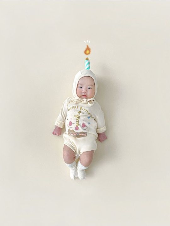 Birthday Cake Costume Hat Set Romper バースデーケーキ 長袖ロンパース 帽子 セット コスチューム【mh0013353】