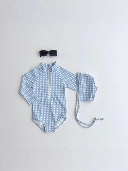 Gingham Polka Dot Swimsuit 長袖ワンピース水着【mh0012936】