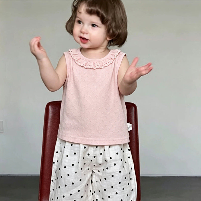 Eyelet Lace Sleeveless Tee ラッフルレース ノースリーブTシャツ【mh0013043】