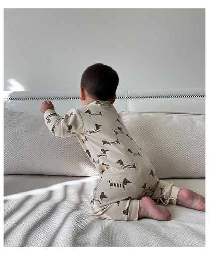 -ムーン/ドッグプリント長袖ロンパース【mh0010752】 - mamahalo shop - 長袖ロンパース -  べビー服 - 子供服 - 男の子 - 女の子