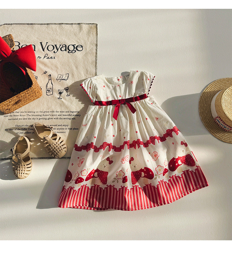 Mushroom Ribbon Print Dress リボン ノースリーブワンピース【mh0013657】
