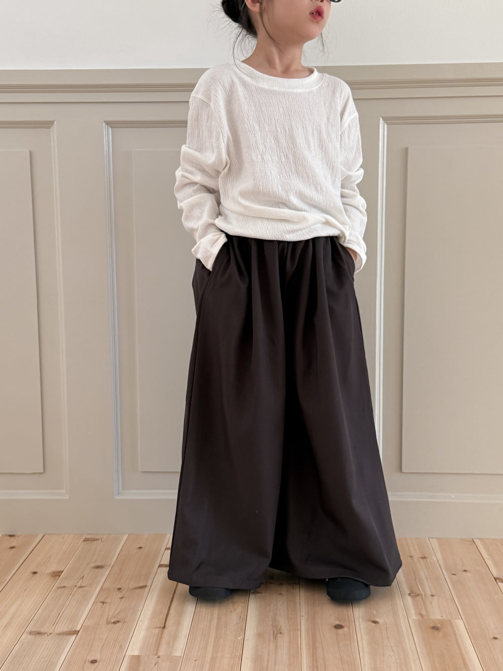 -スリット入りデザイン長袖トップス/ワイドパンツ【mh0010961】 - mamahalo shop - 長袖セットアップ -  べビー服 - 子供服 - 男の子 - 女の子