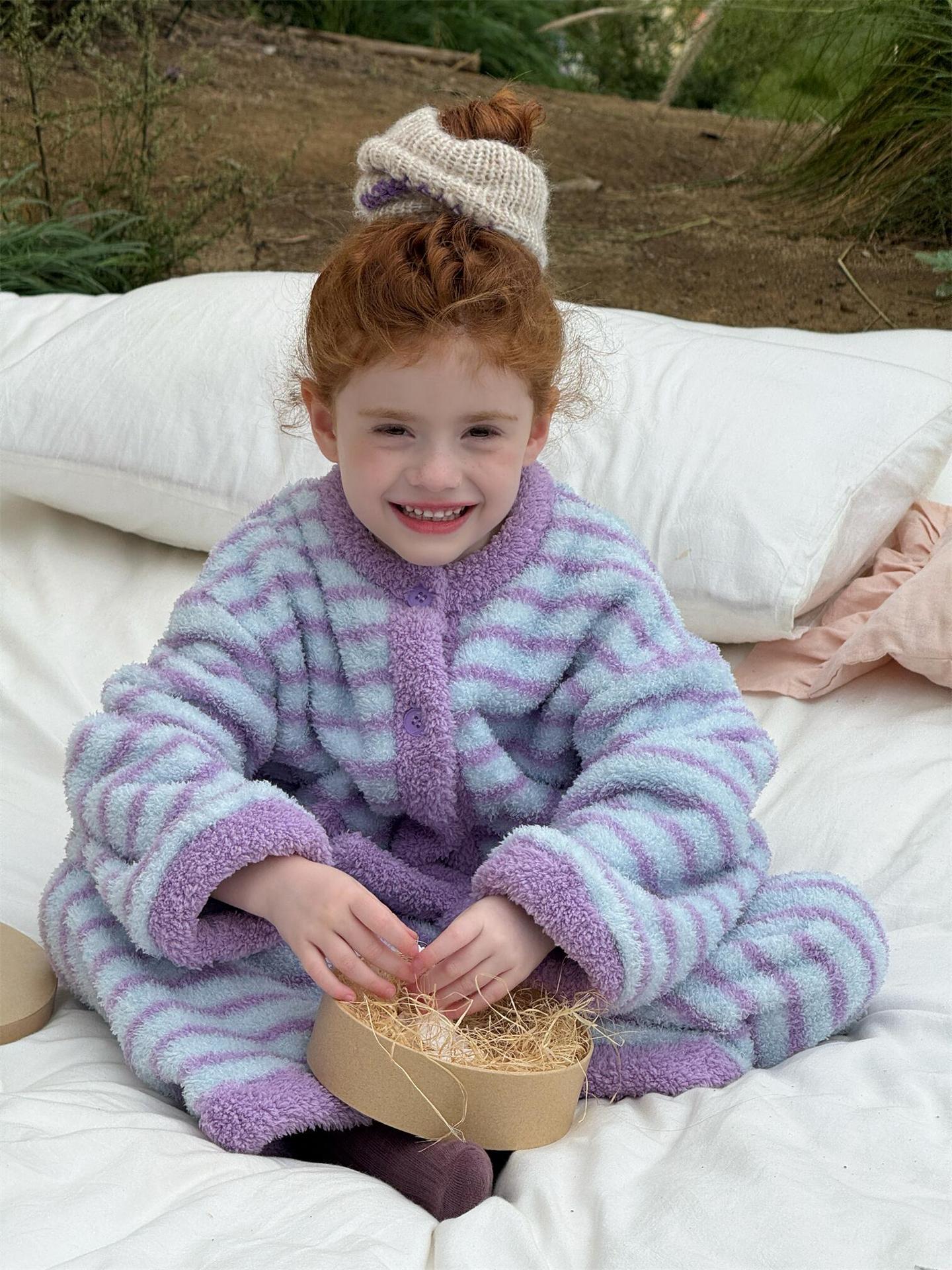 ルームウェア ボーダー もこもこフリース パジャマセットアップ 2点セット【mh0011745】