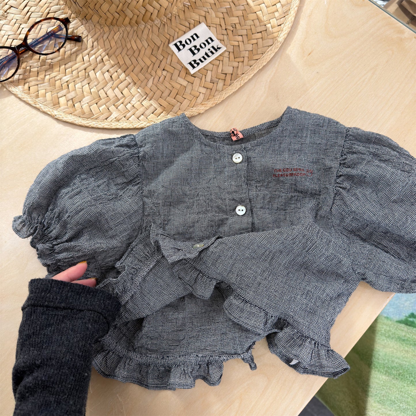Linen Puff Sleeve Blouse ラッフル 半袖ブラウス【mh0013230】