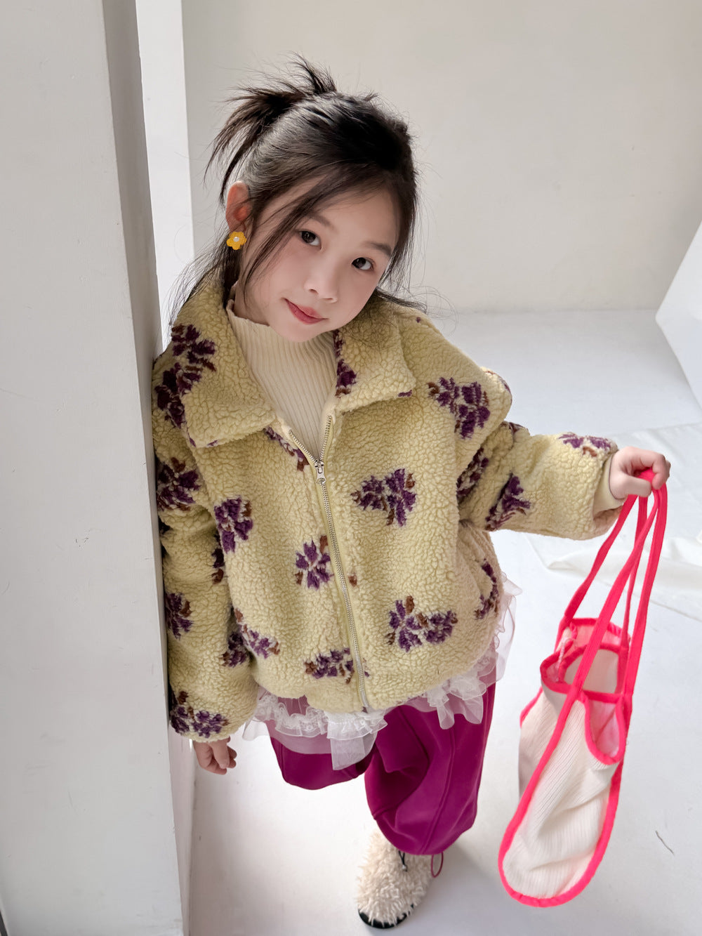 フリースジップアップジャケット フラワー花柄 襟付き【mh0011871】