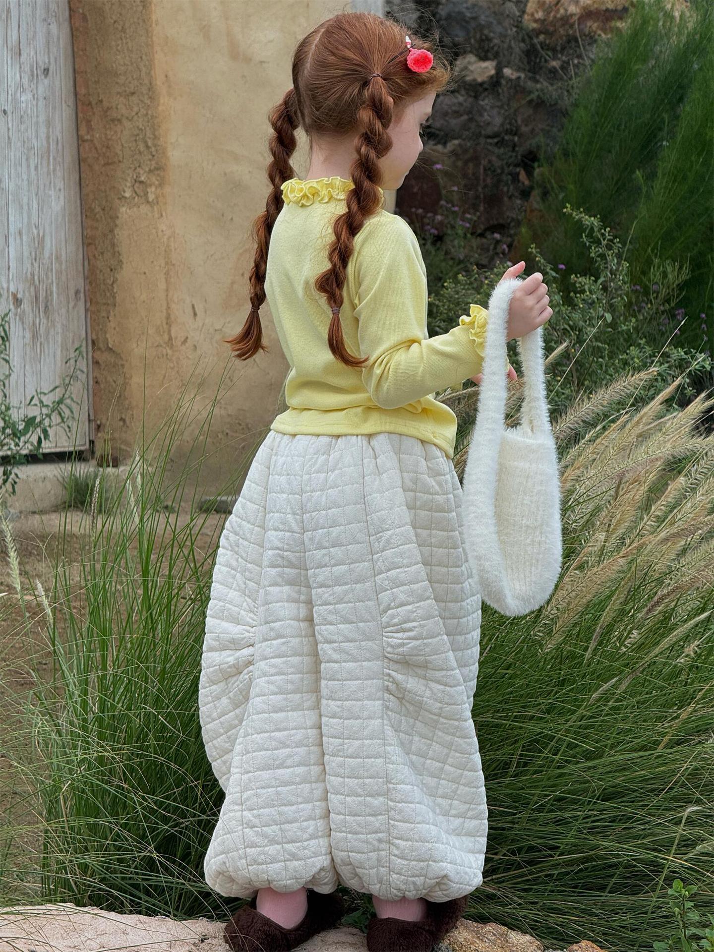 ロングパンツ キルティング もこもこ コットン ワイドレッグ あったか カジュアル【mh0011742】