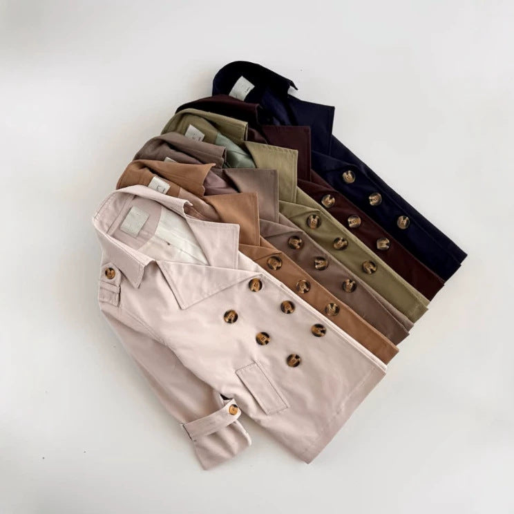 Kids' Double-Button Belted Mid-Length Trench Coat [mh0014731]