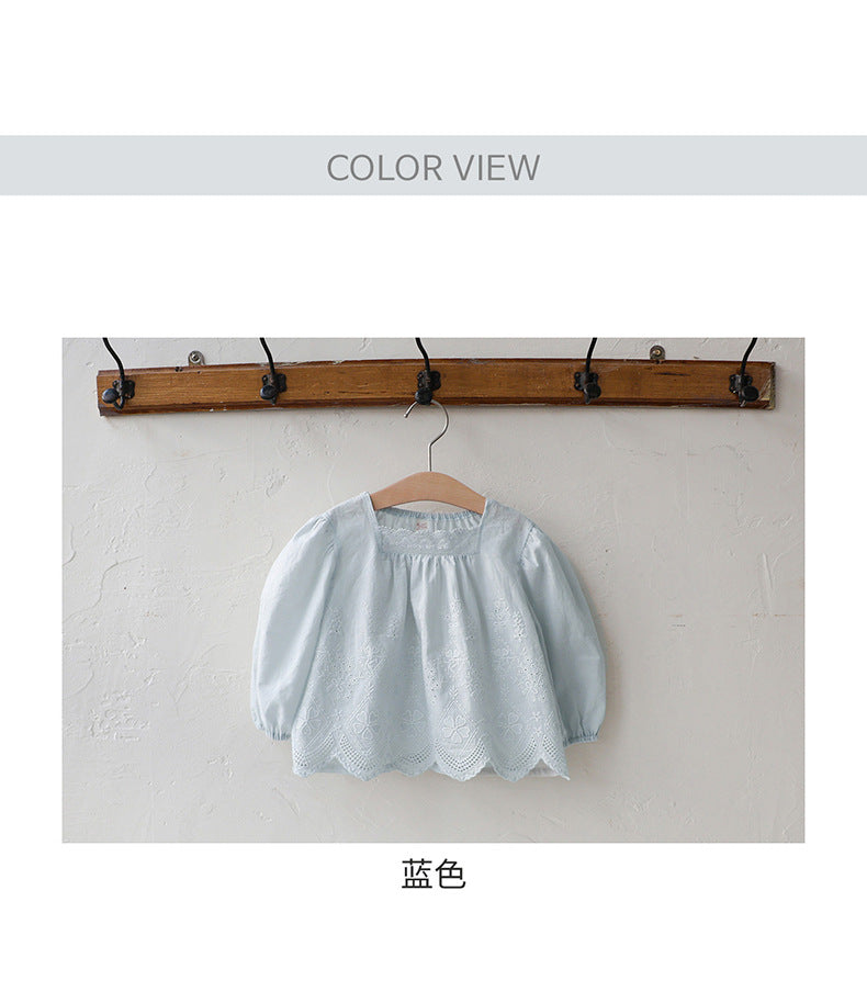 -スクエアネックレースブラウス長袖トップス刺繍カットワーク【mh0010823】 - mamahalo shop - 長袖シャツ・ブラウス -  べビー服 - 子供服 - 男の子 - 女の子