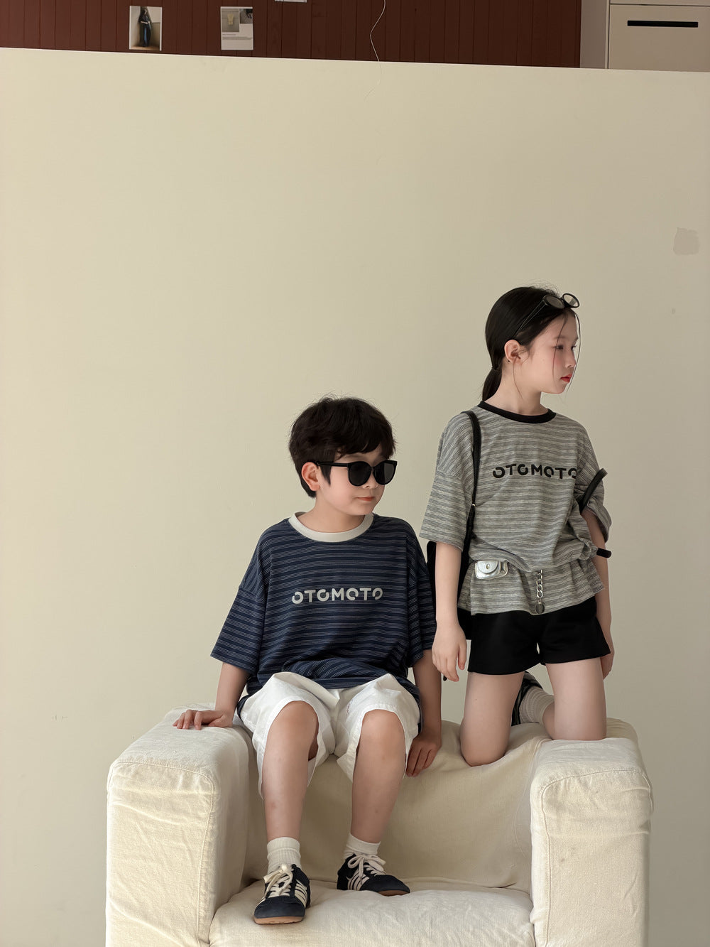 Oversized Striped Lettering Tee ボーダー 半袖Tシャツ【mh0013512】