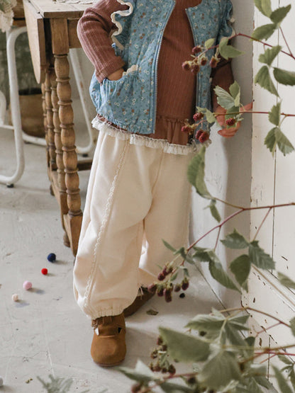 【mh0014801】2026 Otoño Nuevo Strawberry Shan Coreano Niños Niñas Elegante Encaje Holgado Versátil Casual Deportes Pantalones de Chándal