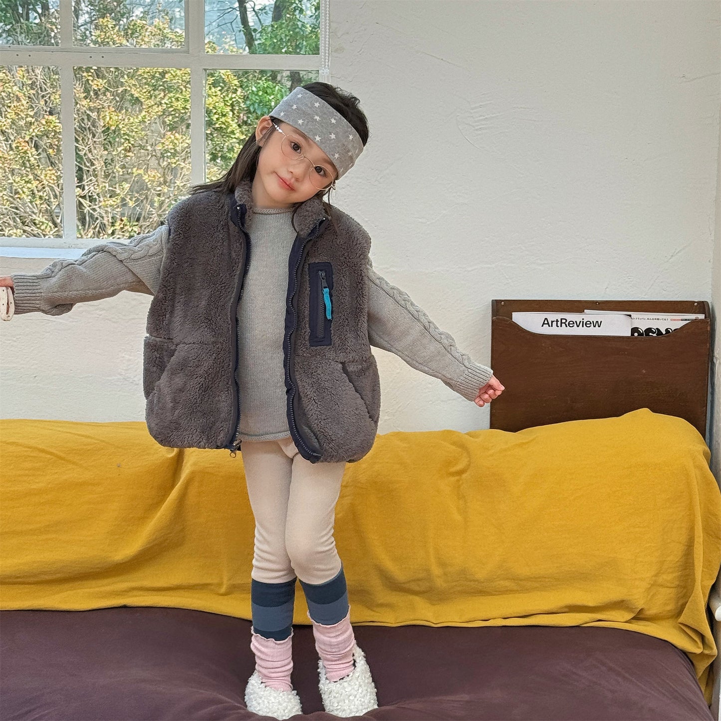 パッチワークベスト 裏ボアフリース スタンドカラー【mh0011920】