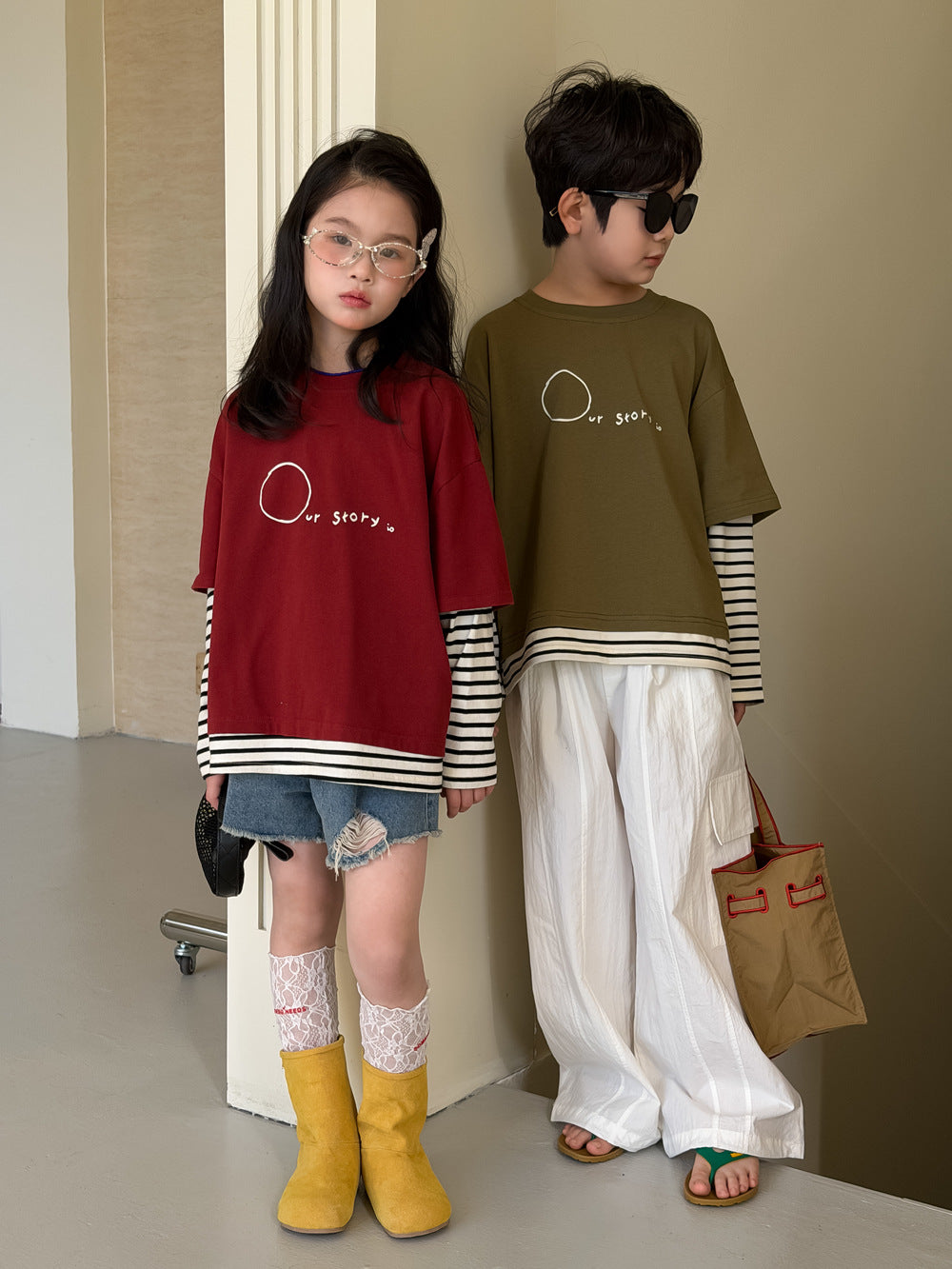 Layered Striped Long Sleeve T-shirt レイヤード ボーダー 長袖Tシャツ【mh0012517】