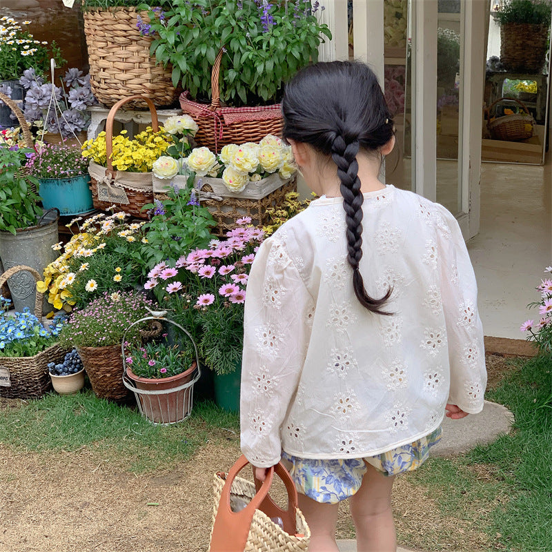 Baby/Kids Flower Embroidery Lace Long-Sleeve Collarless Cardigan [mh0001791]