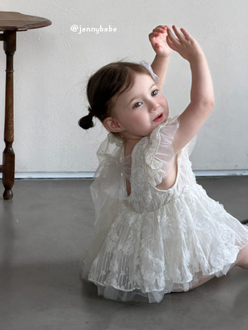 Flower Lace Mesh Princess Dress ガールズ フラワーレース チュール ワンピース【mh0012525】