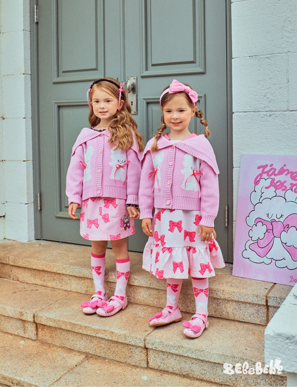 -リボン柄ニットカーディガン/フリルティアードワンピース/リボン柄フリルスカート【mh0010981】 - mamahalo shop - 長袖ワンピース -  べビー服 - 子供服 - 男の子 - 女の子