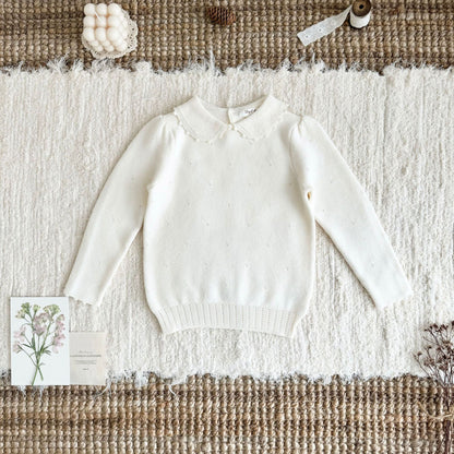Jersey de punto para niños con cuello redondo, volantes, borde festoneado y calados [mh0014616]