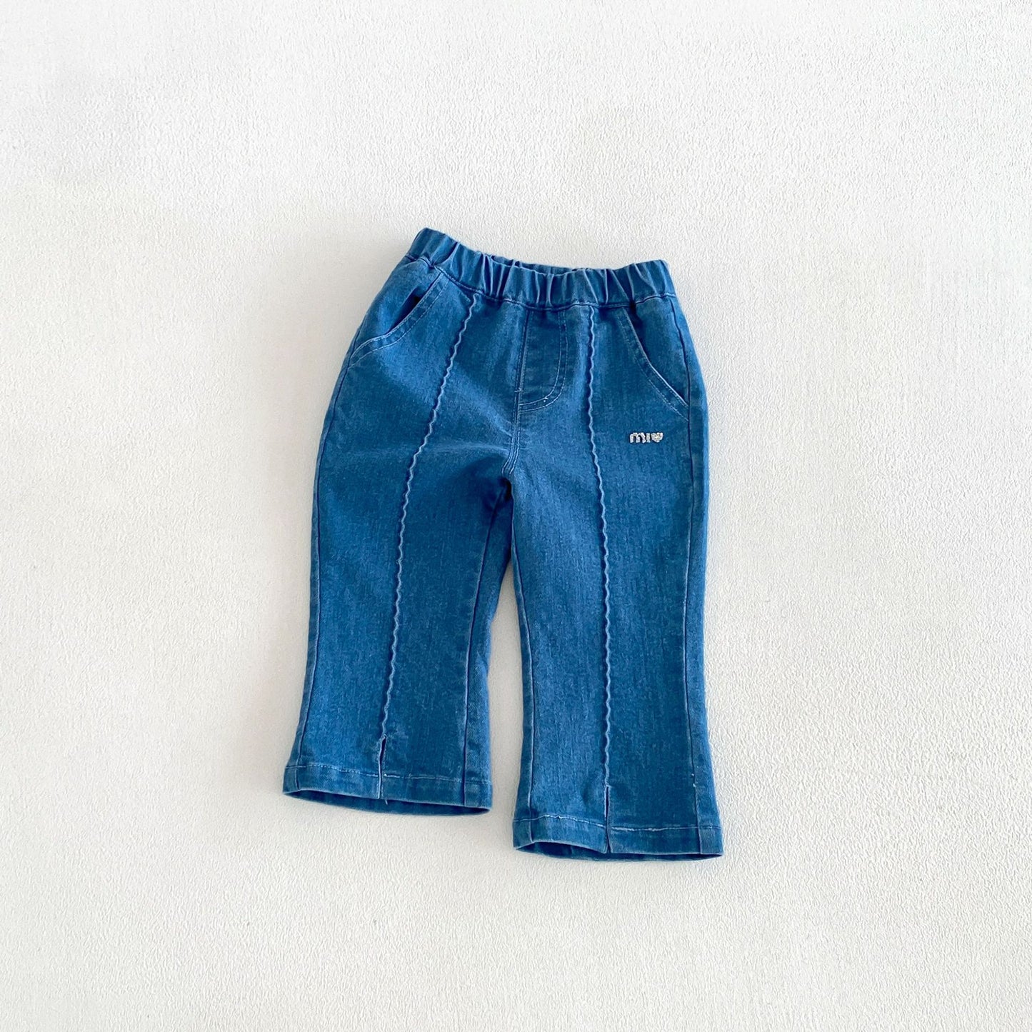 Chaleco de punto jacquard para niños, camisa de manga larga con volantes, pantalones vaqueros【mh0014038】