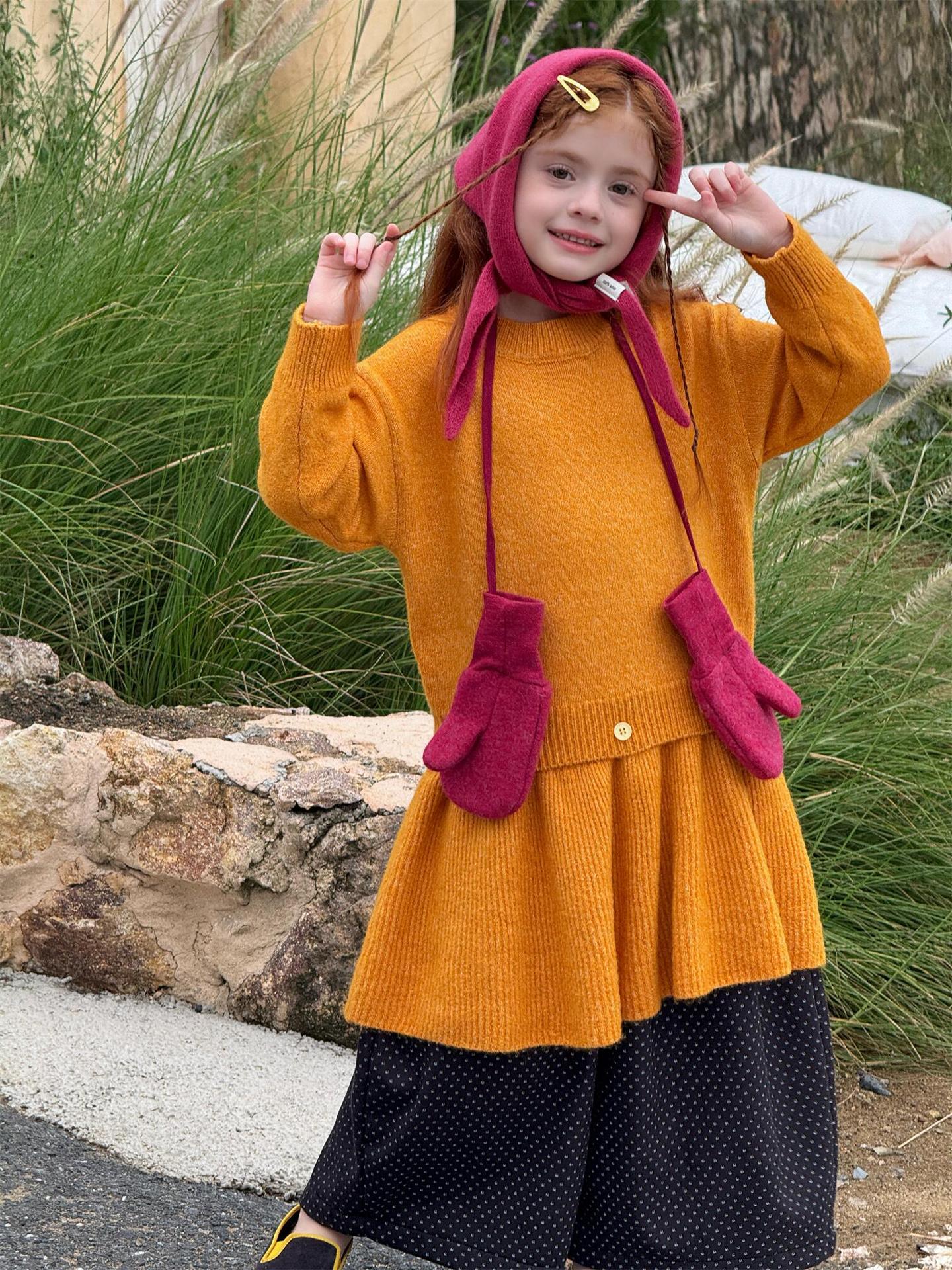 長袖セーターワンピース プルオーバー フリル裾 ドッキング バイカラー ニット【mh0011741】