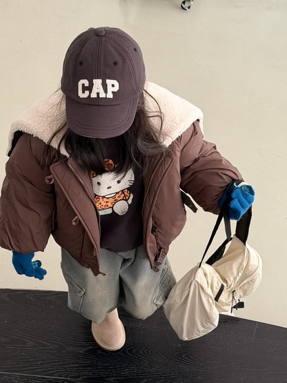 Padded blouson jacket with fleece lining and hood, featuring large lapels [mh0011864]