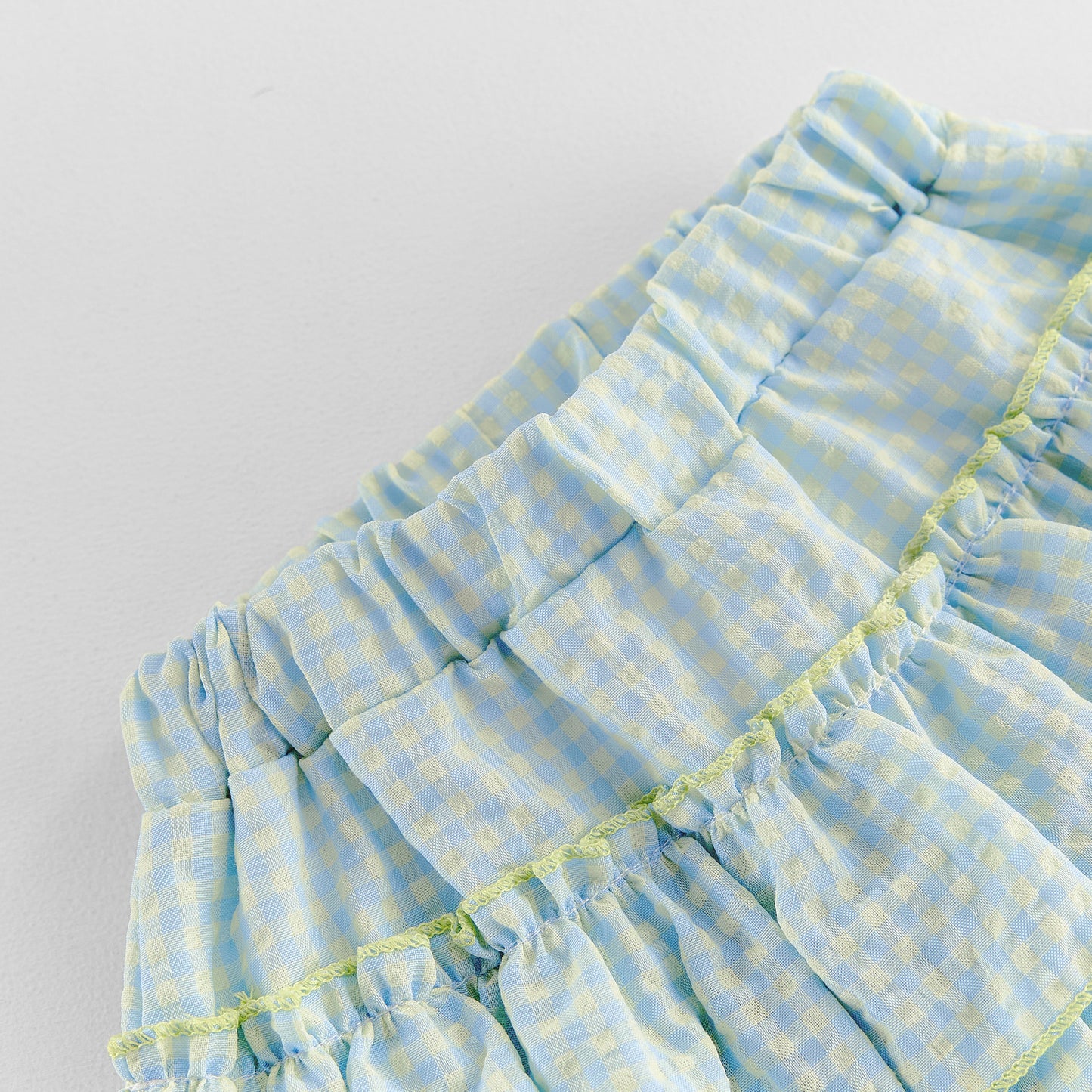Gingham Ruffle Layered Skirt Doll Shirt Set チェック 半袖ブラウス キュロットスカート セット【mh0013437】