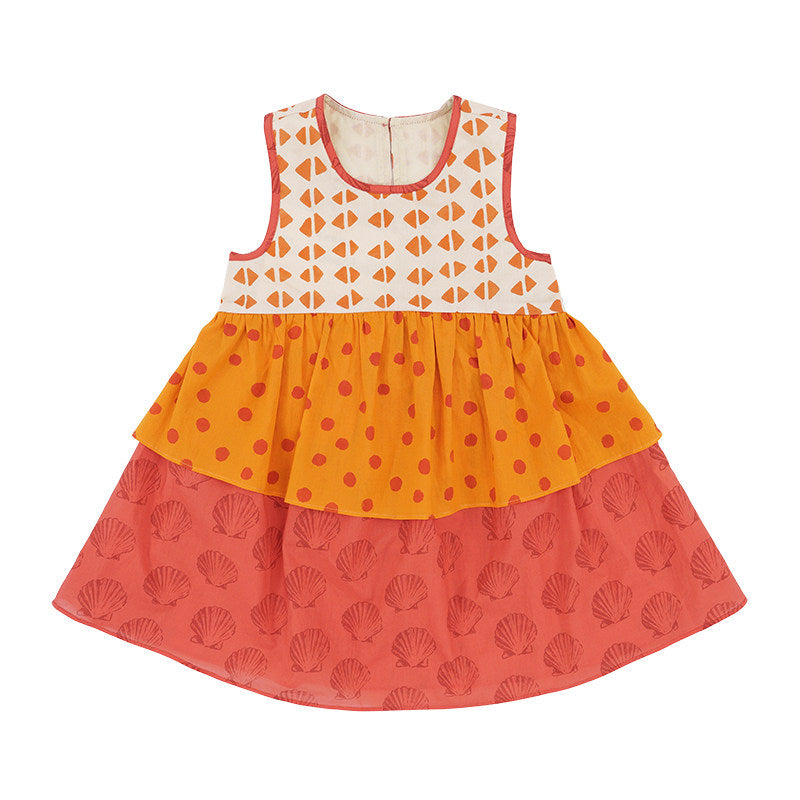 Sleeveless Ruffled Dress 幾何学模様 ノースリーブワンピース【mh0013211】