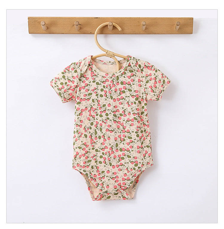 Short-Sleeve Animal Fruit Cotton Romper ポッププリント 半袖ロンパース【mh0004862】