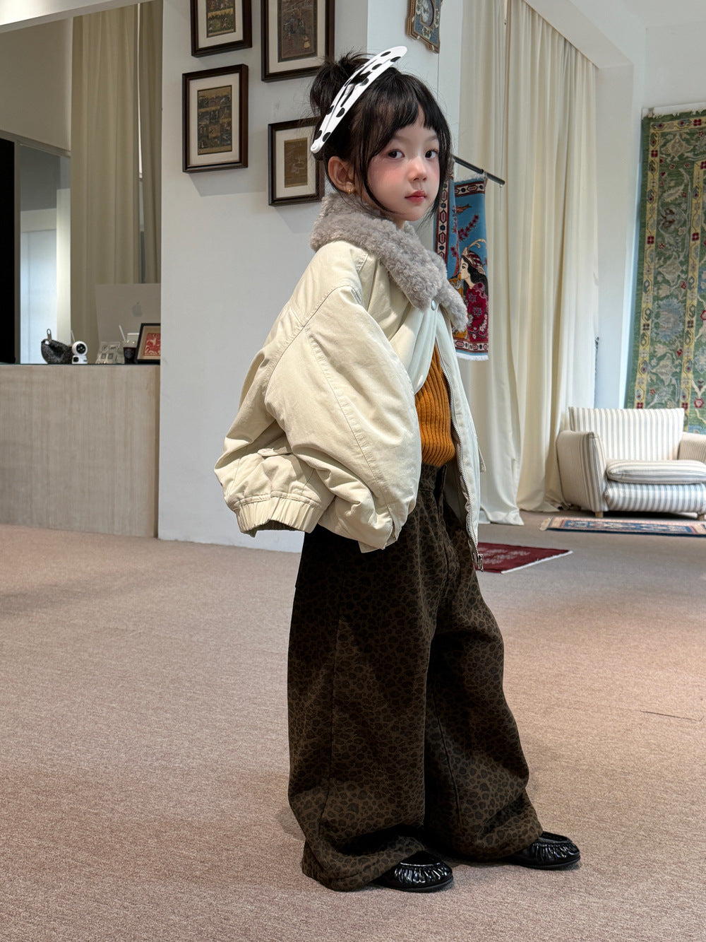 Chaqueta bomber acolchada con cuello de borreguito y cremallera para niños y jóvenes【mh0014688】