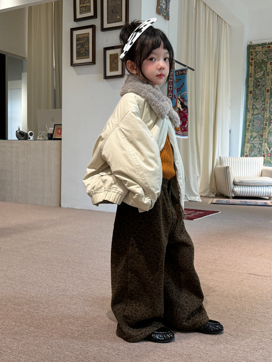 Chaqueta bomber acolchada con cuello de borreguito y cremallera para niños y jóvenes【mh0014688】
