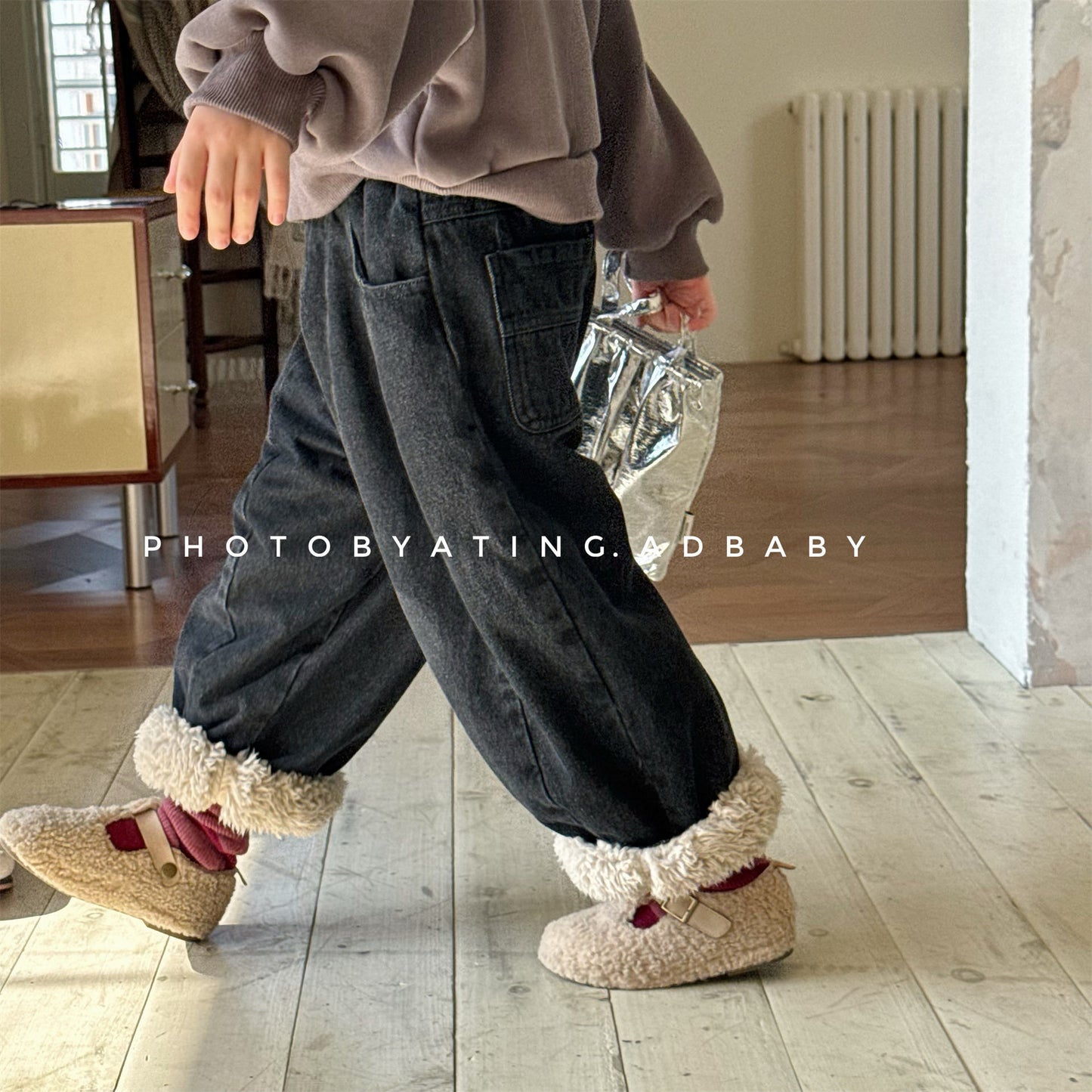 デニムパンツ 裏ボア 裾ボア ドッキング ゆったり ボトムス【mh0011610】