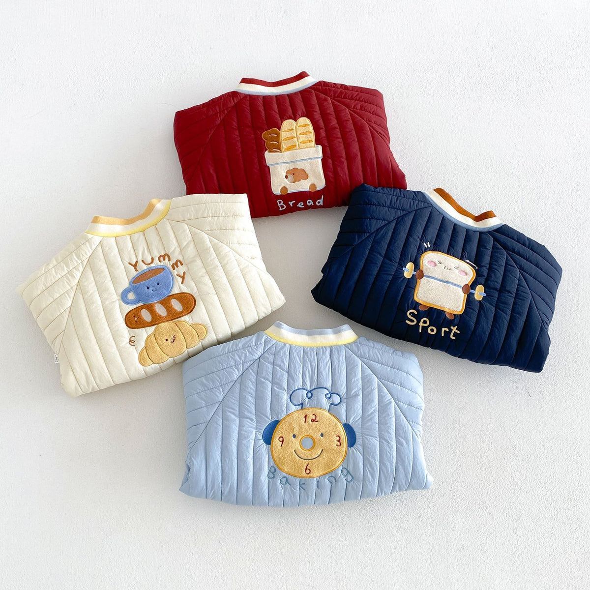 キッズ アップリケ 刺繍 キルティング 中綿ジャケット / デニムパンツ【mh0014763】
