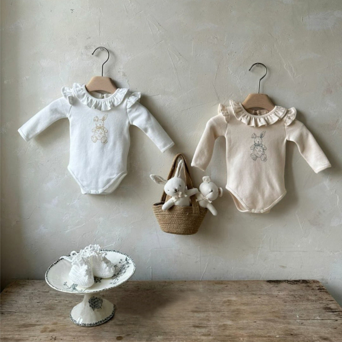 Rabbit Print Ruffle Romper うさぎ プリント ロンパース【mh0012502】