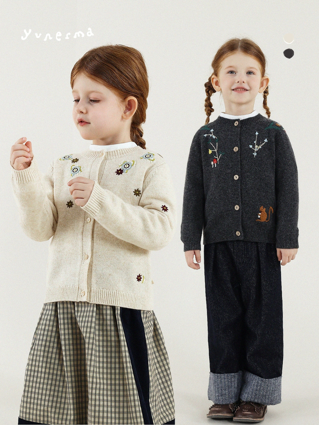 -長袖カーディガン ウール混紡 刺繍デザイン クルーネック【mh0011343】 - mamahalo shop - カーディガン・パーカー -  べビー服 - 子供服 - 男の子 - 女の子