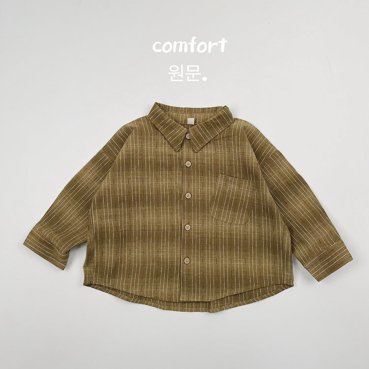 キッズ ストライプ ルーズ ビッグシルエット 長袖シャツ【mh0014591】