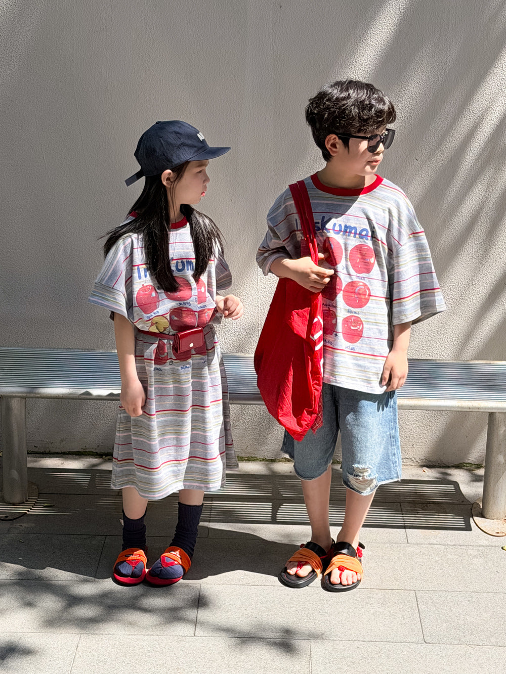 Apple Print Short Sleeve T-Shirt Dress リンゴプリント 半袖Tシャツ 半袖ワンピース【mh0013529】
