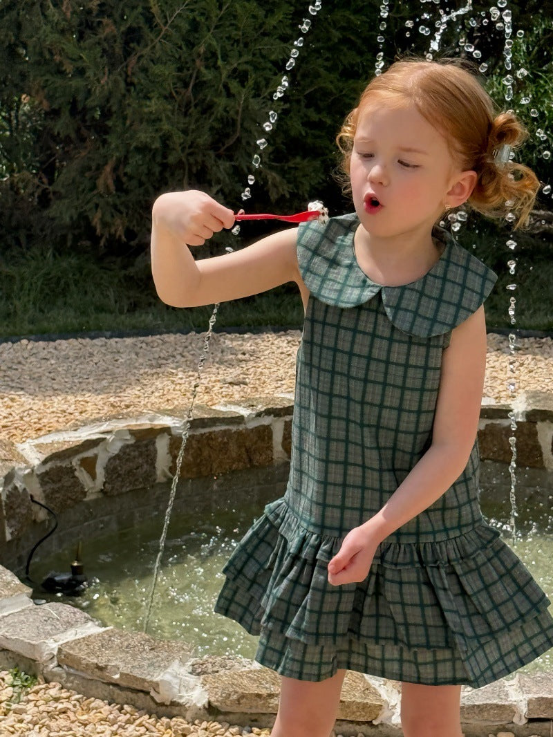 Plaid Sleeveless Doll Collar Dress チェック ノースリーブワンピース【mh0013245】