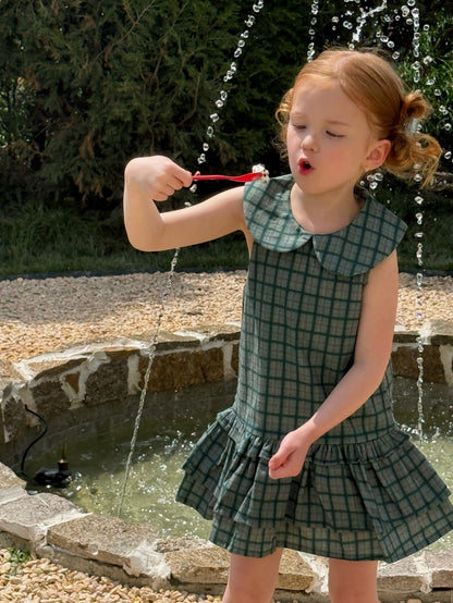 Plaid Sleeveless Doll Collar Dress チェック ノースリーブワンピース【mh0013245】