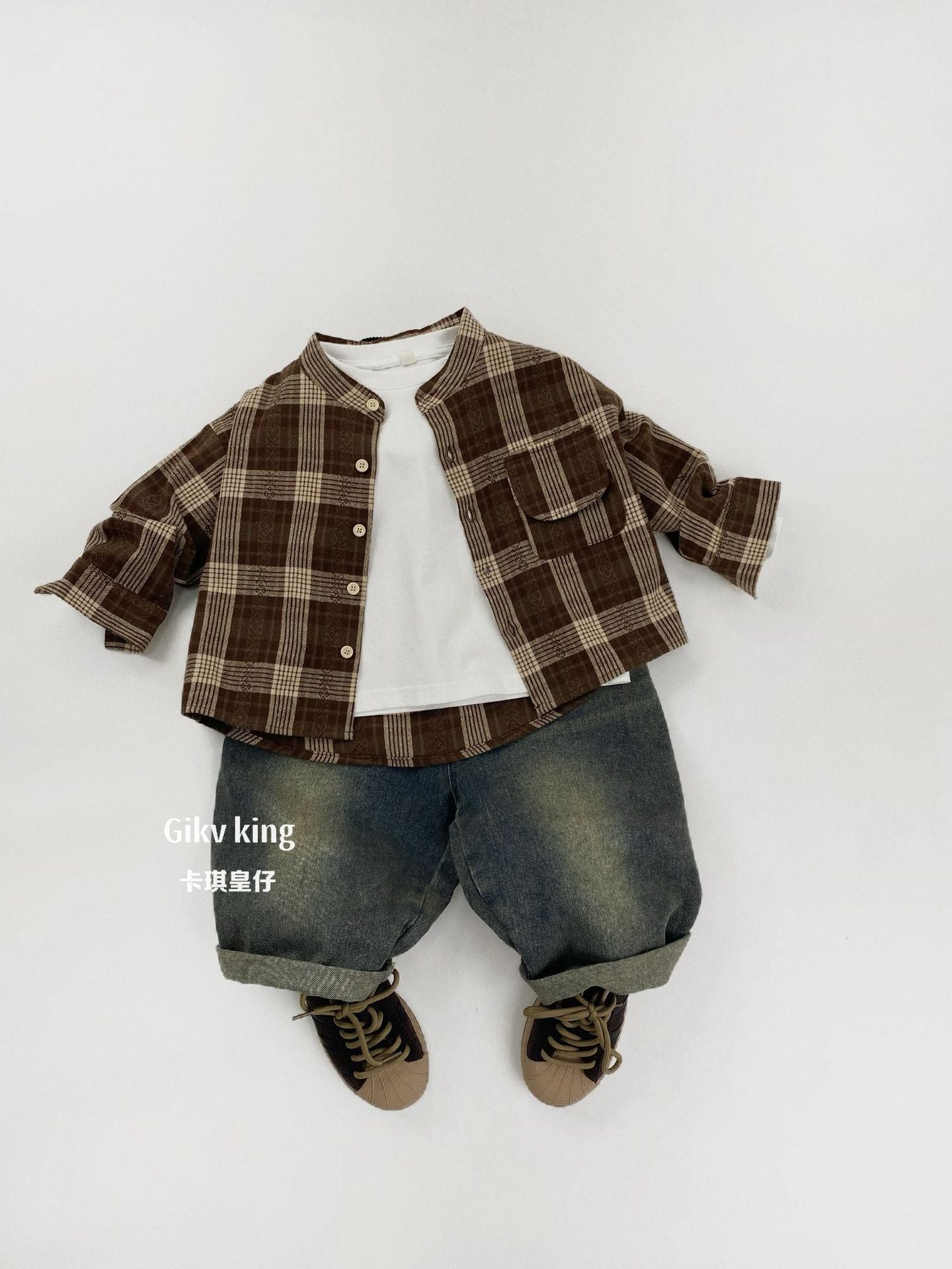 Vintage Plaid Long Sleeve Button Shirt キッズ チェック柄 シャツ【mh0012571】