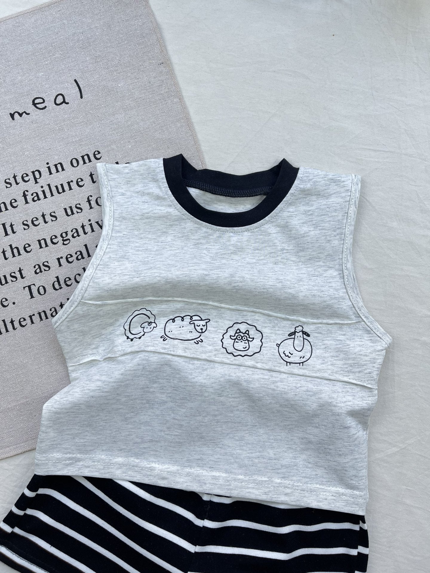 Lamb Graphic Sleeveless Set ヒツジ ストライプ ノースリーブセットアップ【mh0012915】
