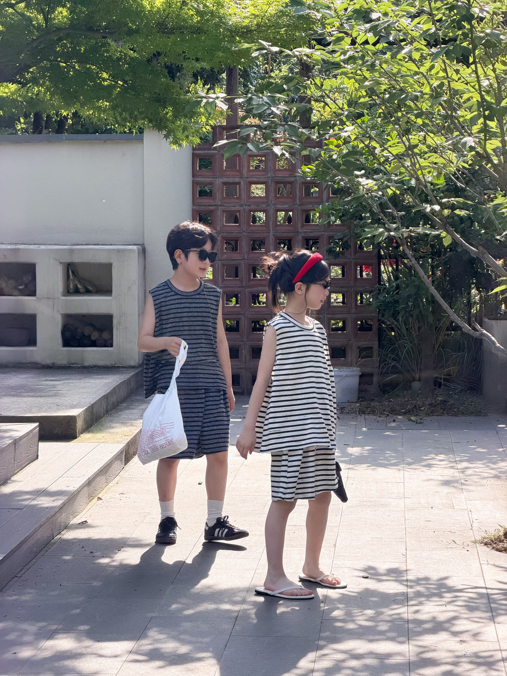Sleeveless Sporty Stripe Set ボーダー タンクトップ ハーフパンツ セット【mh0013534】