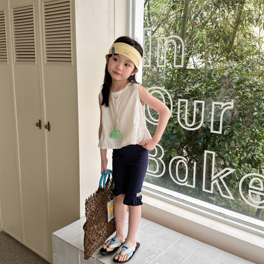 Ruffle Hem Dot Cotton Capri Leggings フリル ハーフ丈レギンス【mh0012663】