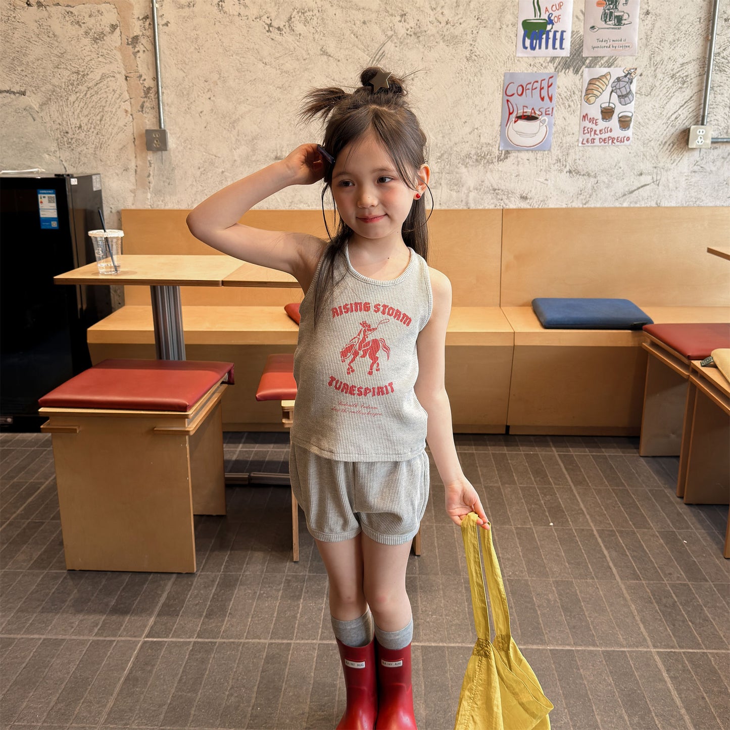 Sleeveless Waffle Logo Tank Shorts Set アメカジ タンクトップ ショートパンツ セット【mh0013451】